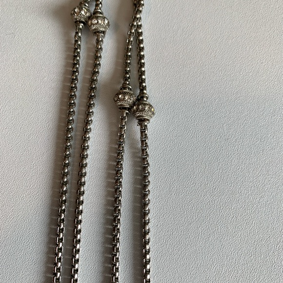 32” Vintage Silvertone Beaded with Crystals Necklace - Picture 3 of 6